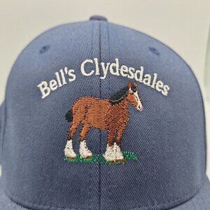 Bells Farm Clydesdales Horses Hat Ball Cap Adult Large XL Blue Flex Fit Michigan